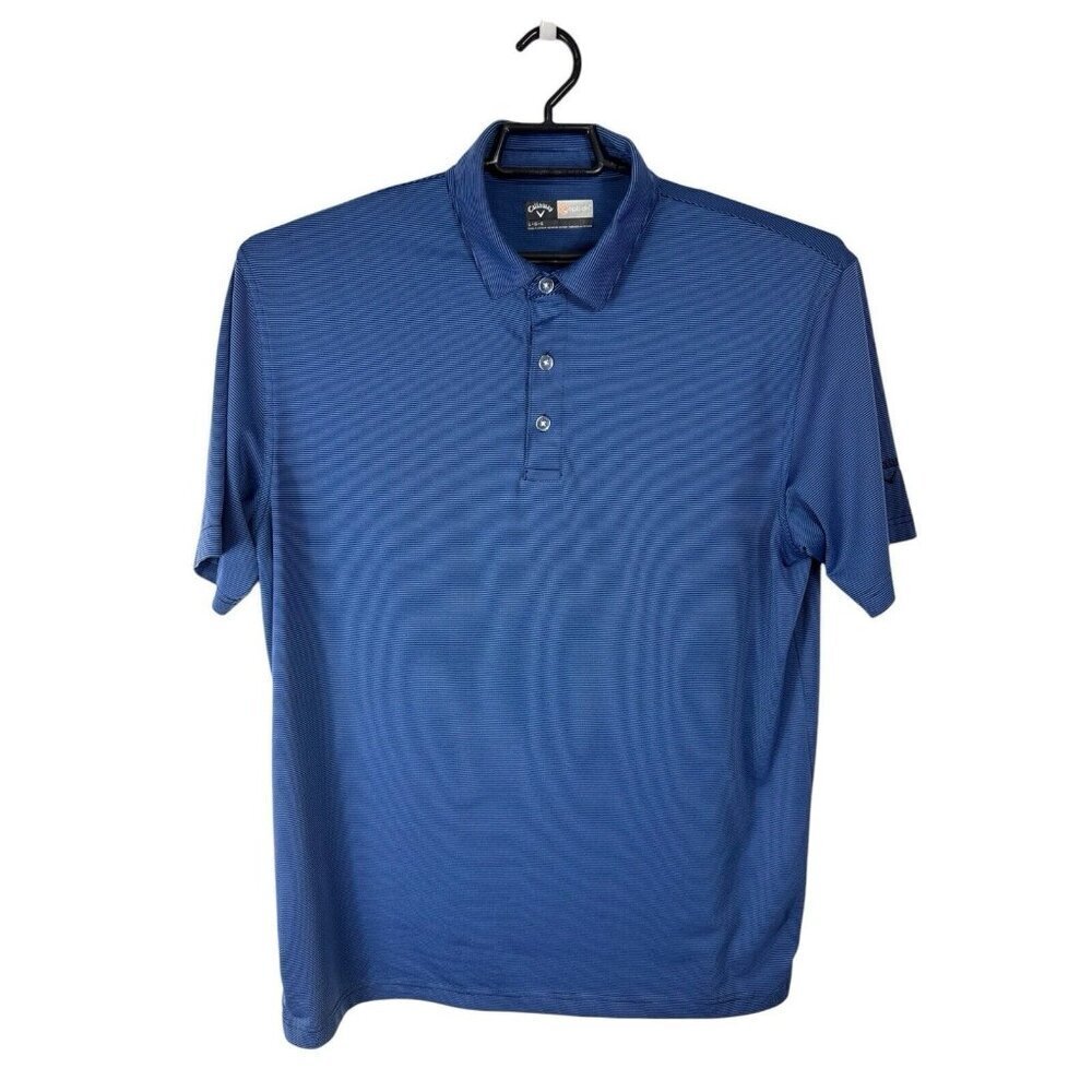 Callaway Golf Men's L Short Sleeve Performance Polo Blue Striped Opti-dri